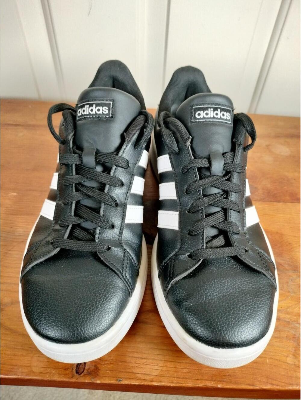 Adidas Grand Court Base Black White Sneakers Mens Size 9 F36484 Low Top